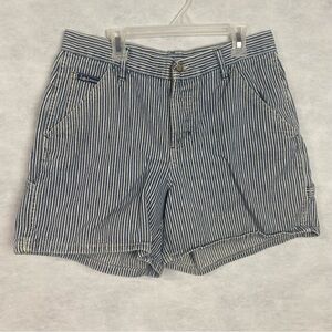 Vtg L.E.I. Carpenter Jean Shorts Sz 11 Blue Striped Denim Festival Beach Y2K 90s